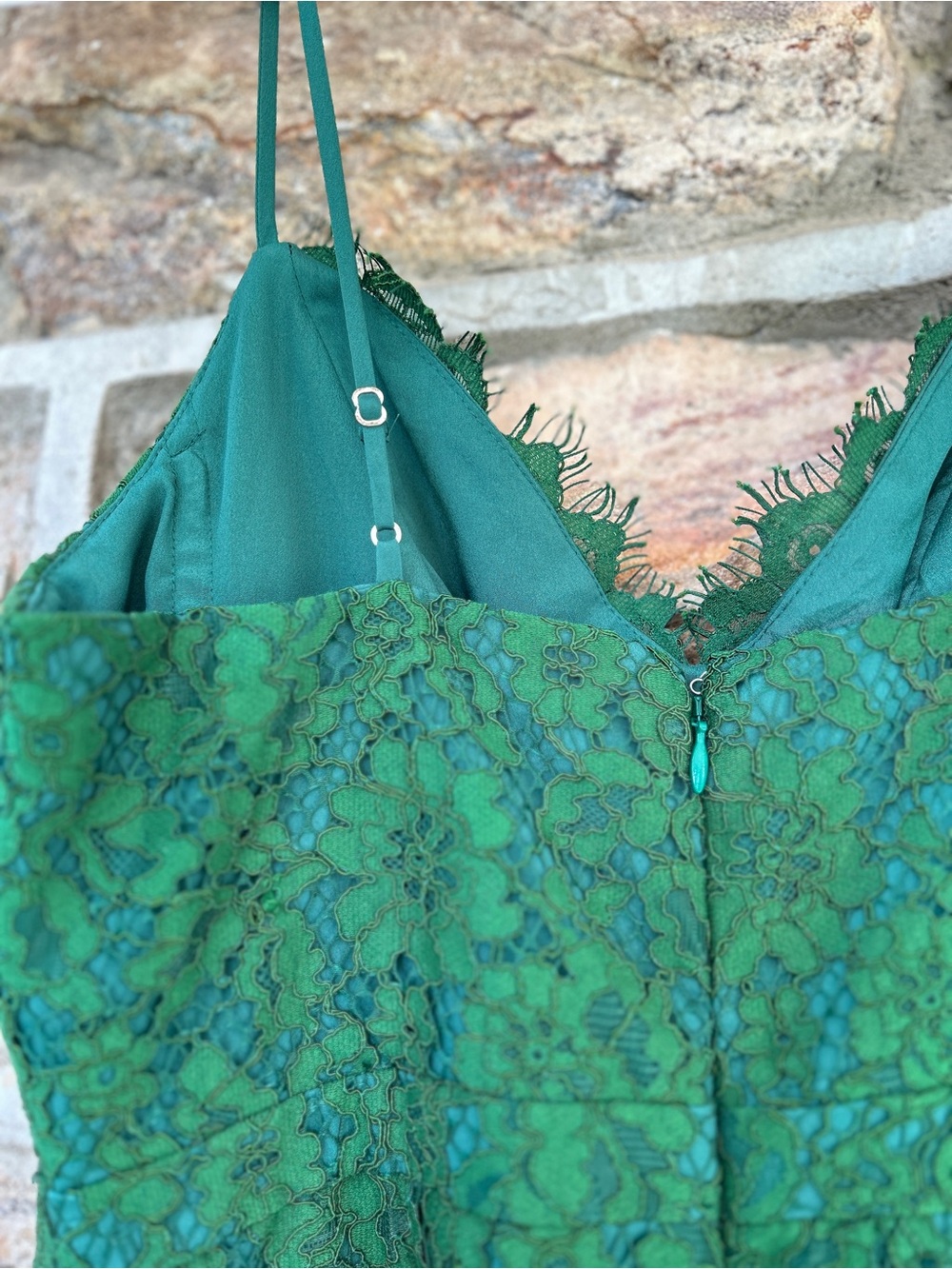 J. Crew Emerald Green Lace Spaghetti Strap Cocktail Dress Size 4 - Picture 8 of 9